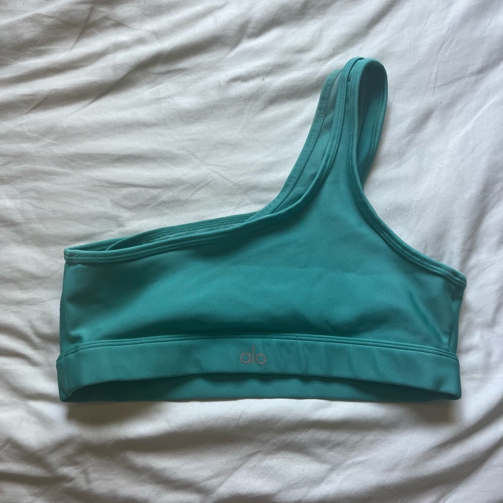 ALO Yoga Asymmetrical Sports Bra in Teal